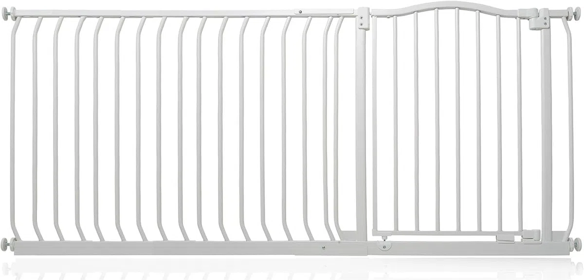 Safetots Barrera de Tope Curvo para Bebés, 171cm - 180cm, Blanca Mate, Barrera de Presión para Escaleras, Barrera de Seguridad para Bebés para Barreras, Instalación Fácil