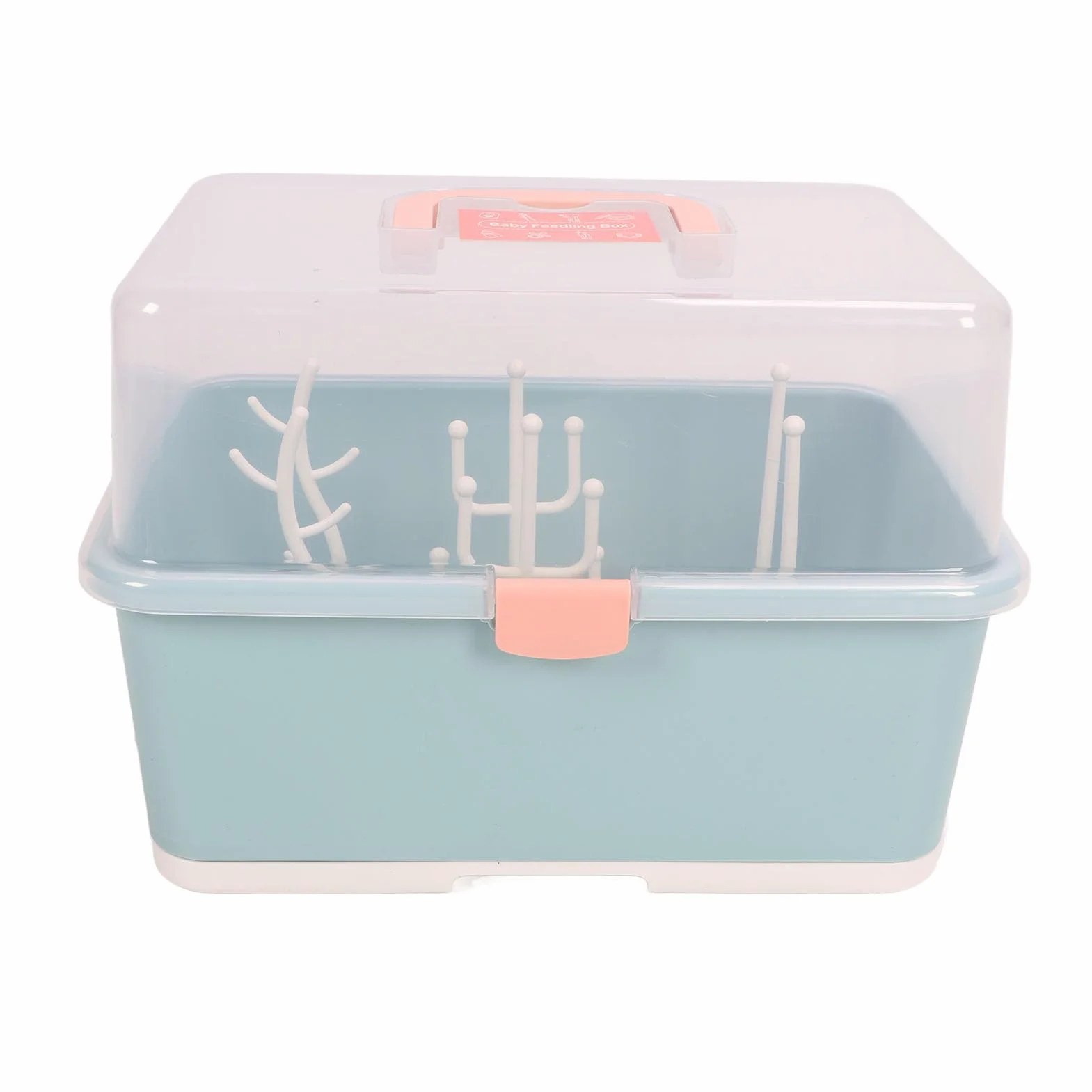 Organizador de Caja de Almacenamiento de Estante de Secado de Biberones con Cubierta Antipolvo para el Hogar del Niño del bebé (Verde oliva)