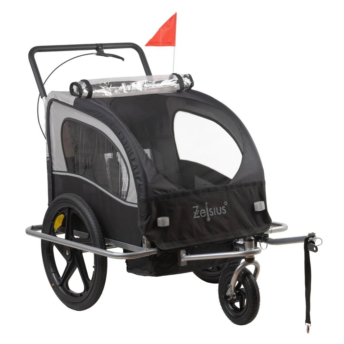 Zelsius Remolque para Niños con Cinturón de Seguridad de 3 Puntos | Remolque 2 en 1: Remolque para Bicicletas y Carro de Mano | Remolque Infantil Plegable para Bicicletas | Remolque para Mascotas