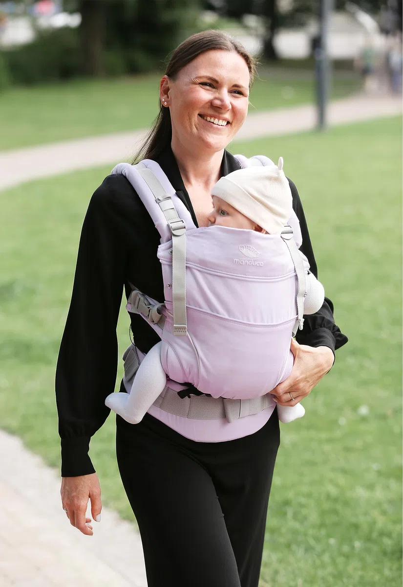 manduca First - Mochila Portabebés Ajustable (3,5-20 kg) - Portabebés Para Porteo Frontal, a la Cadera y a la Espalda - Monochrome Lavender