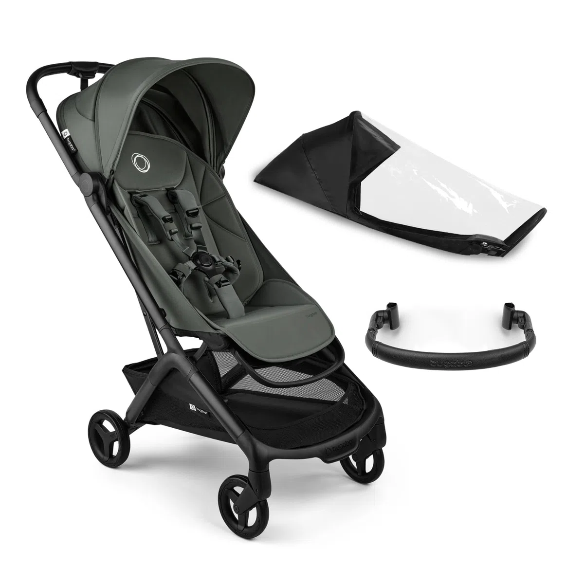 Bugaboo Butterfly 2 Silla de Paseo de Viaje – Pack con Barra de Seguridad y Cubierta para Lluvia – Ligera, Plegable a Una Mano y Asiento Reclinable, de 6 meses a 4 Años – Forest Green