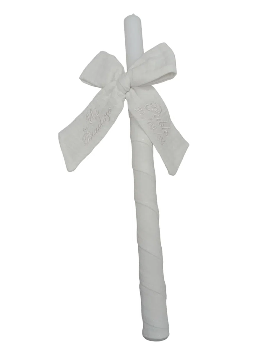 Vela para Bautizo personalizada - Vela Bautismal Personalizable con nombre y fecha – Vela de Bautizo decorada - Cirio de Bautizo - Modelo Bambula – Nenel (Beige)