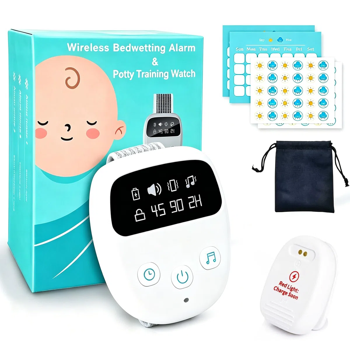 Alarma Inalámbrica de Enuresis para Niños, Alarma de Enuresis de Alta Sensibilidad Recargable por USB con 3 Modos de Trabajo, Sonido Fuerte y Vibración, Sensor de Entrenamiento para Niños y Ancianos