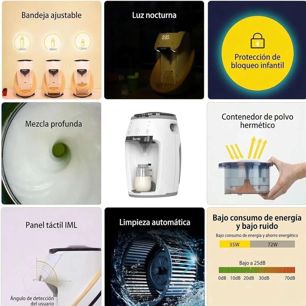 Preparador de Biberones Automático y Dosificador de Fórmula, Máquina para hacer Biberones, Mezcla Perfecta, Control de Temperatura, Control de líquido, Dispensador inteligente, Dosificadora