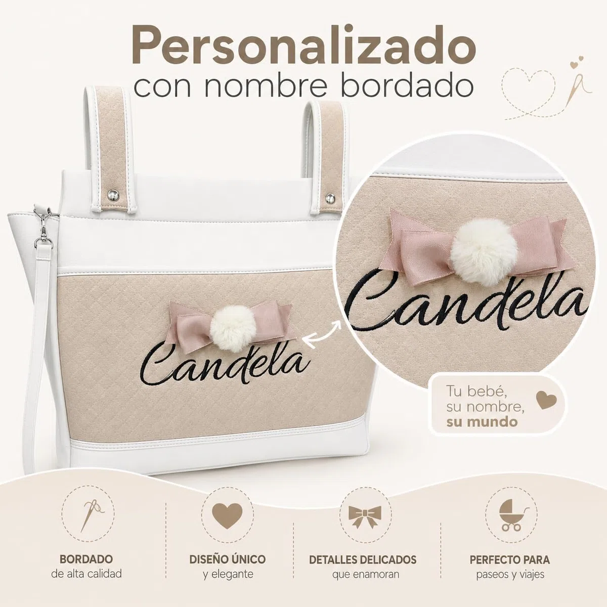 various Bolso Carro Bebe Polipiel Pañalera Organizador Personalizado con Nombre Bordado Bolsa Maternidad Bolso Hospital Bebé con asa larga para colgar