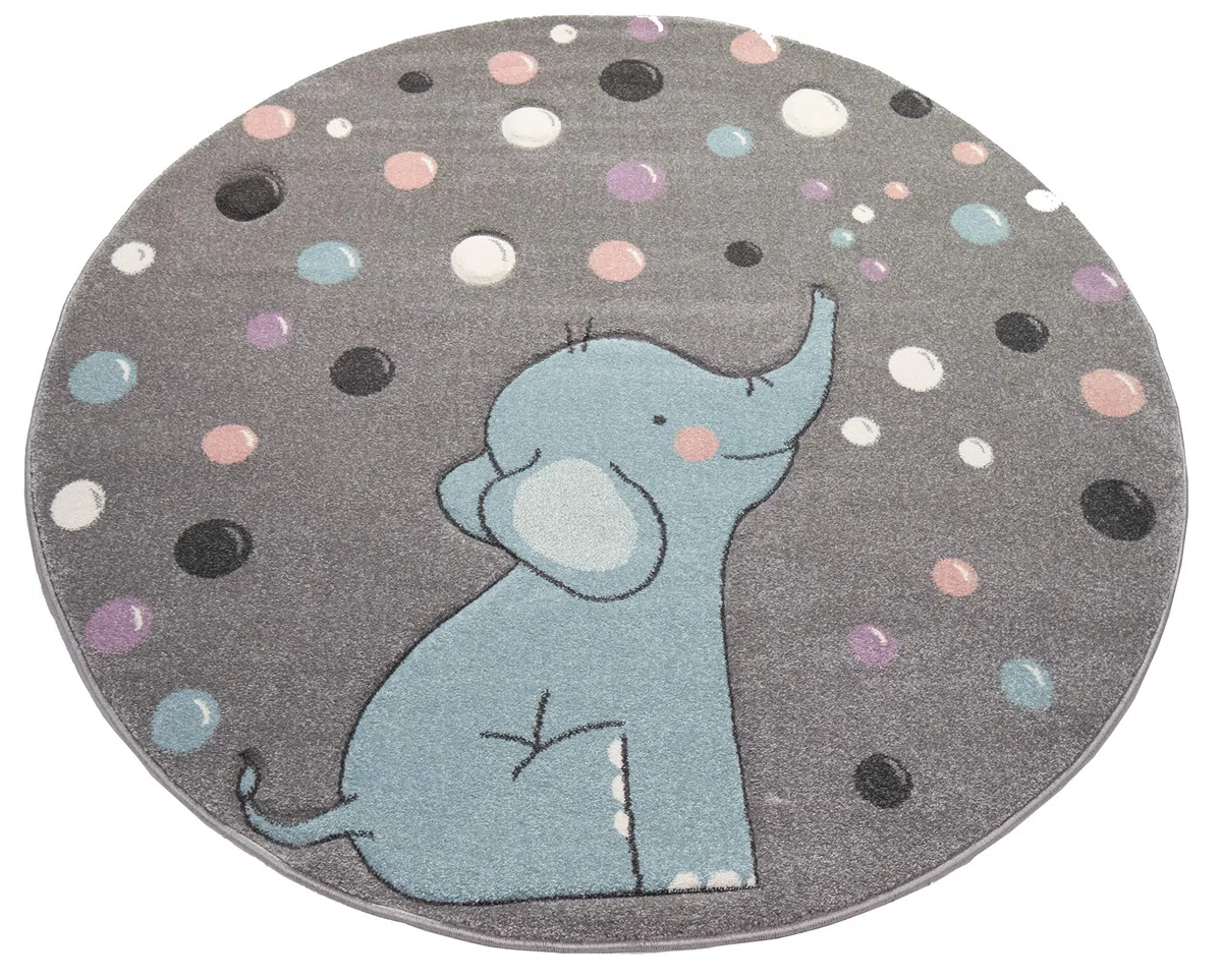Teppich-Traum Alfombra Infantil Elefante Alfombra con Lunares en Gris Azul Größe 120x170 cm