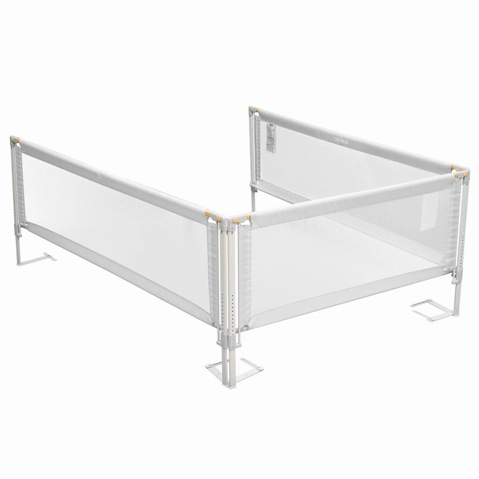 VEVOR Barandilla de Cama Infantil de 3 Lados, Tubo de Hierro Reforzado, Tela Oxford, Altura Ajustable de 68 a 89 cm, para Camas Tamaño King, Grosor de Colchón de 5 a 27 cm, 2000 x 620 mm, Gris