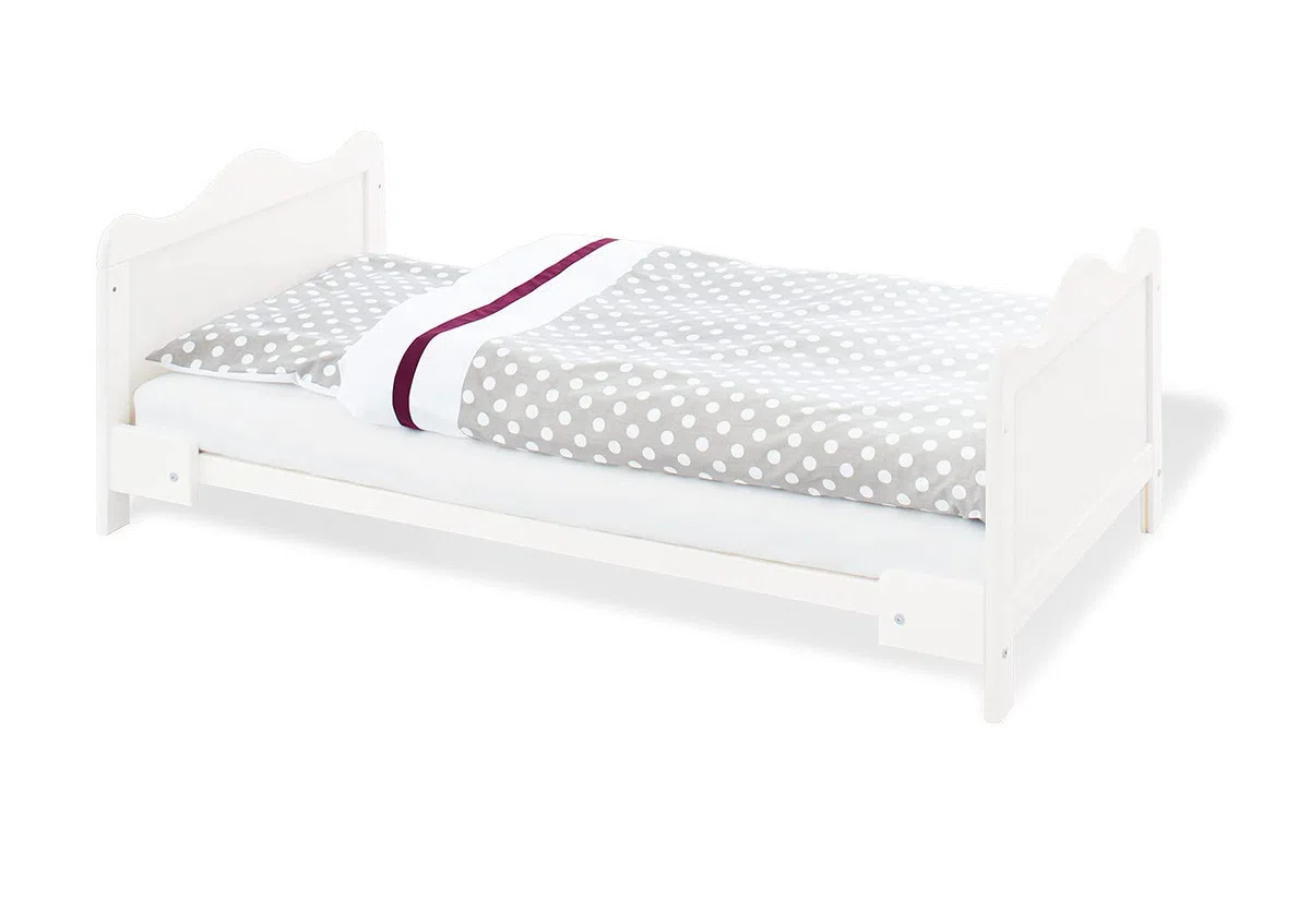 Pinolino Cuna Florentina, Cuna estable y convertible, regulable en altura en 3 posiciones, incl. bloques de conversión, pino lacado en blanco, decoración en blanco, para colchón de 70 x 140 cm, blanco