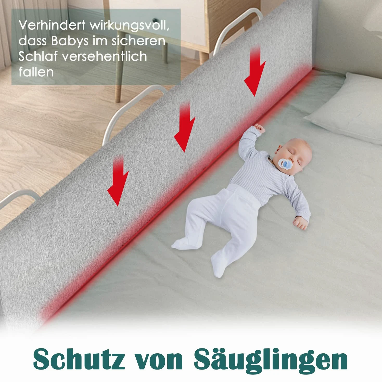 FIVMEN Barrera para cama de 200 cm, 40 – 60 cm, 5 agujeros, altura ajustable, borde de cama flexible