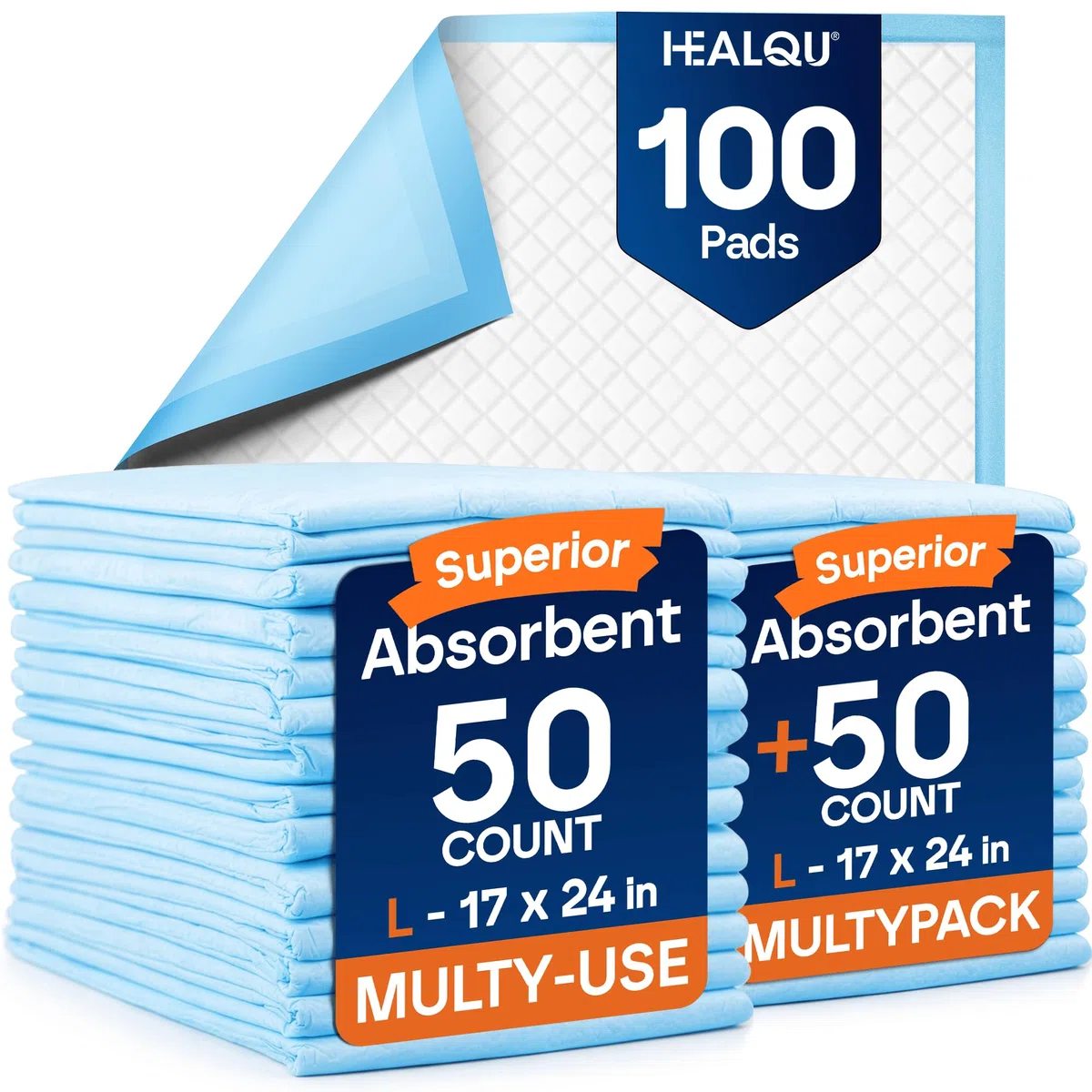 Healqu Cambiador de pañales para bebé – Protector desechable – Pack de 100, ultra suave, absorbente e impermeable, para cambio de pañales y cuna, 43 x 60 cm