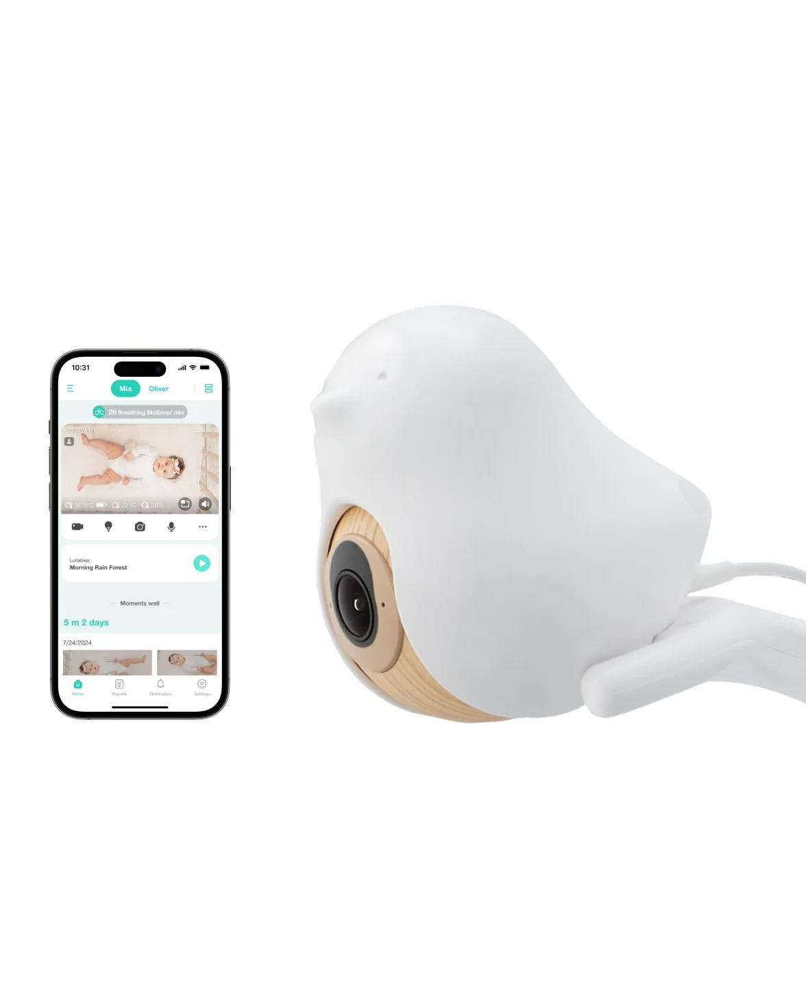 CüboAi CuboAi Smart Baby Monitor 3 with Floor Stand, 2.5K QHD Night Vision WiFi Camera, 2-Way Audio, Temperature & Humidity Sensor, Lullabies, Sleep Safety Alerts for Covered Face, App Control