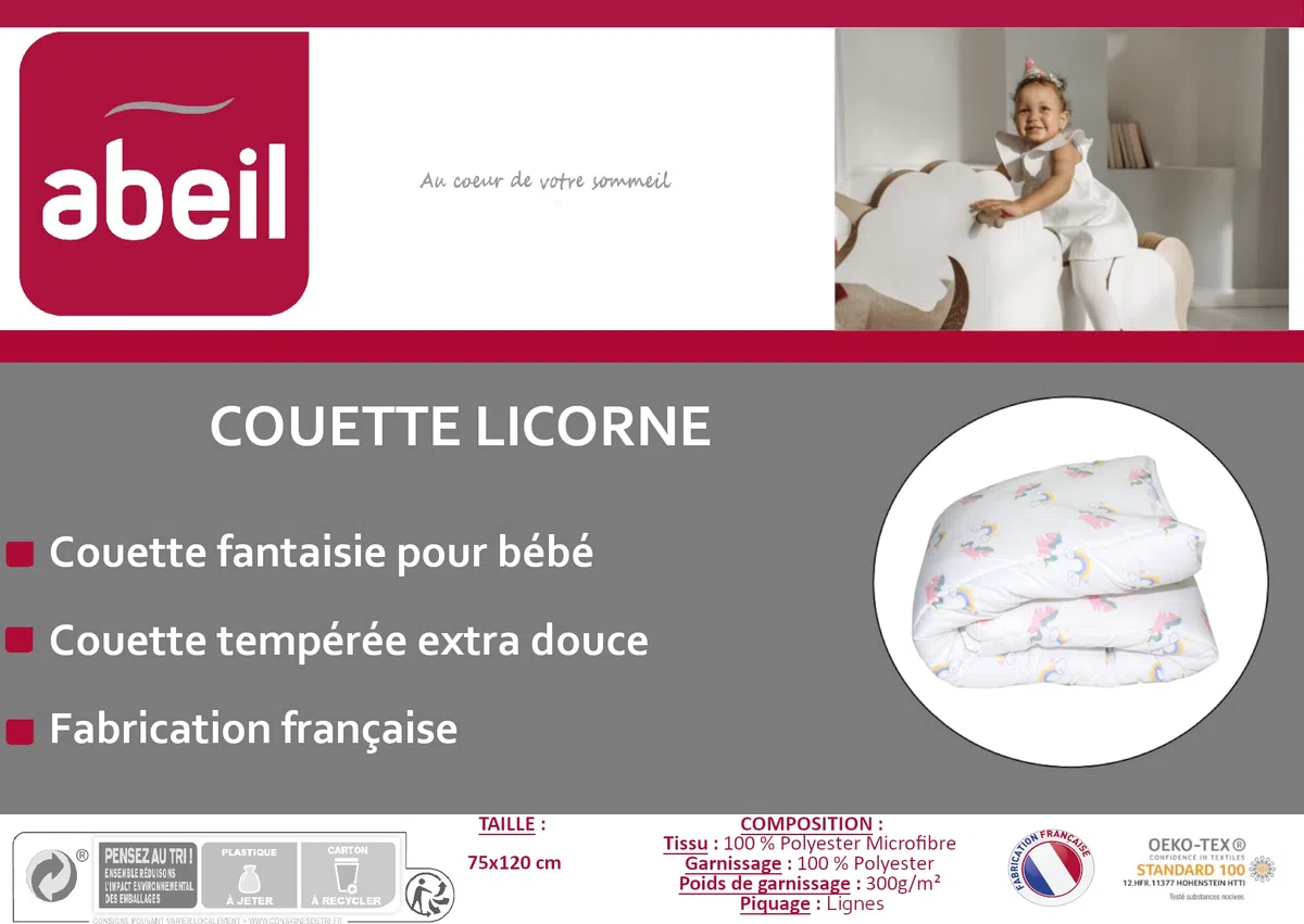 Abeil - Edredón para bebé (75 x 120 cm, Fabricado en Francia, Color Blanco