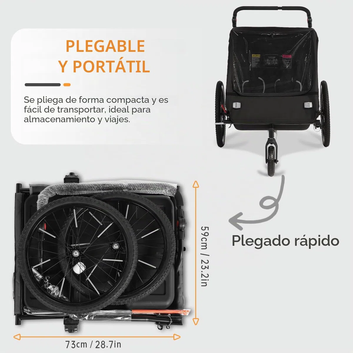 SEPNINE Remolque Infantil 2 en 1 y Cochecito con suspensión, Remolque de Bicicleta para 1 a 2 niños máximo, función de Jogger, Plegable, Amplio Maletero