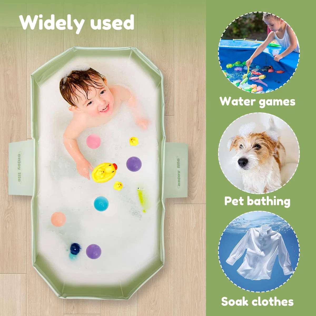 Bañera de bebé Plegable, para niños pequeños con 5 Bolas, 2 Patos, bañera integrada para niños con Tornillo de Drenaje, bañera de Ducha portátil integrada para bebés para niños de 0 a 8 años