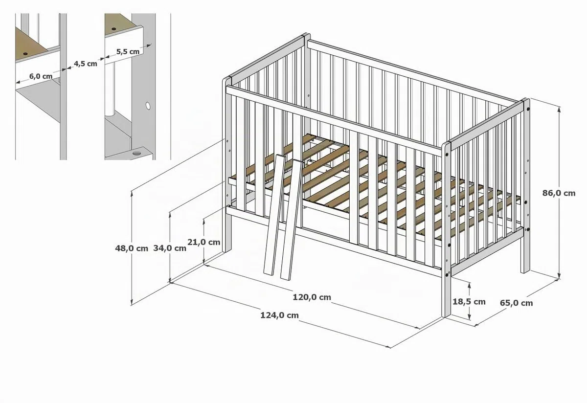 zee Cuna Bebé LUMI 120x60 cm 2 en 1 Convertible en Cama Infantil Verde Menta con Cajón y Barandilla Seguridad Madera de Pino Altura Regulable EN 716