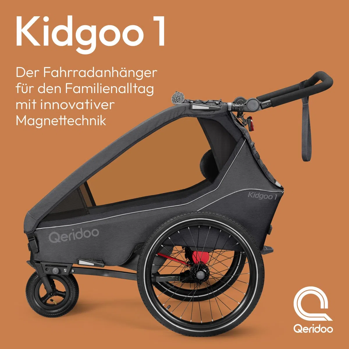 Qeridoo Kidgoo 1 Steel Grey | Remolque de bicicleta para 1 niño | Remolque de bicicleta infantil con suspensión & Easy ARS | Carrito de paseo para niños | Remolque de bicicleta infantil plegable |